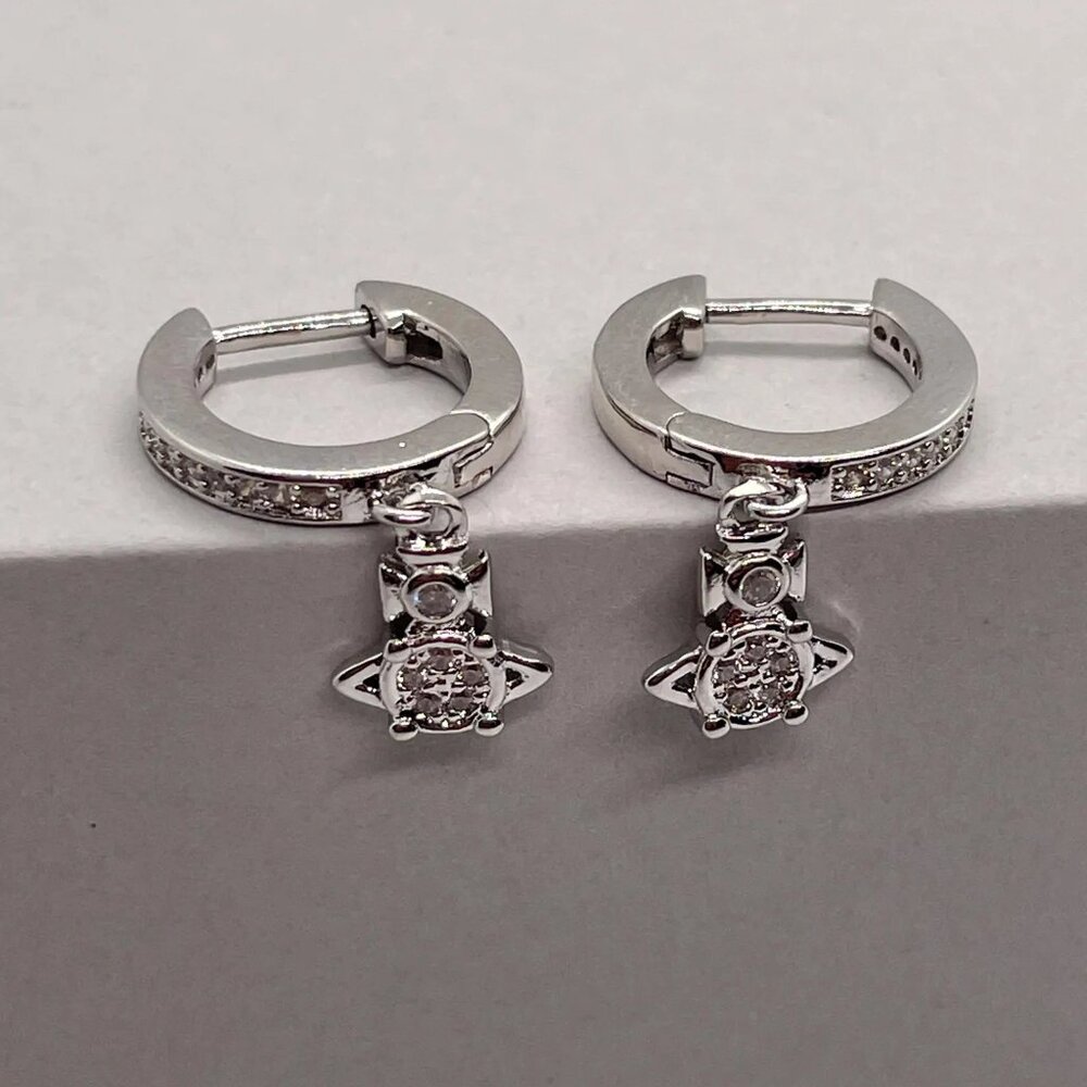 Vivienne Westwood Silver Brandita Saturn Orb Hoop NANA Dangle Earrings